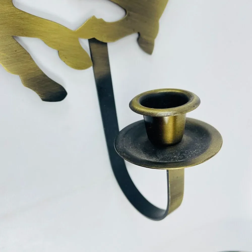 Vtg Brass Cowboy Roper Rodeo Wall Candle Sconce Holder 14.5